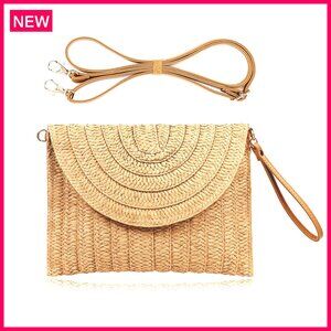Straw Clutch Handbag Woven Envelope Purse Crossbody Beach Bag
